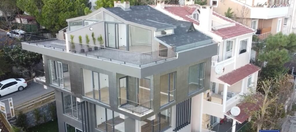 Areal shot of a duplex building under construction